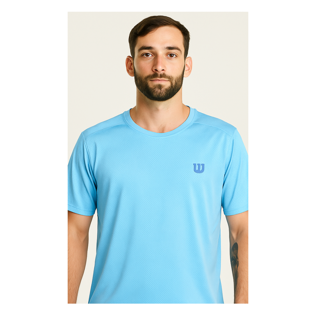 Polera Deportiva Hombre Celeste