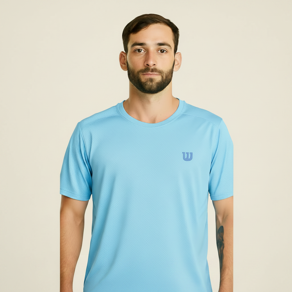 Polera Deportiva Hombre Celeste